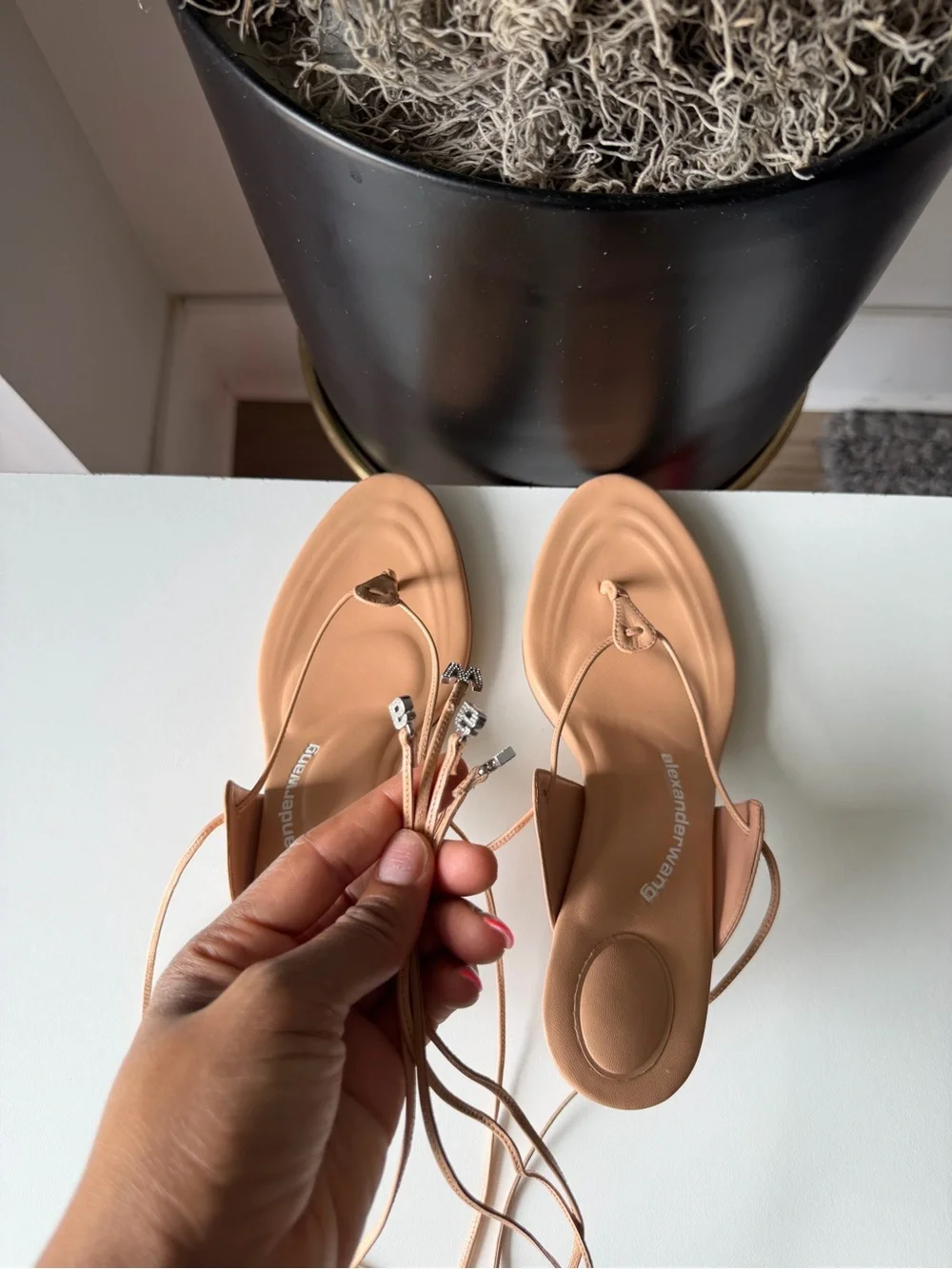 Alexander Wang Nude Pink Leather Thong Sandals - Picture 3 of 6